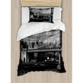 thumbnail image 3 of New York King Size Duvet Cover Set, Black and White Panorama of New York City Skyline with Focus on Manhattan Bridge Photo, Decorative 3 Piece Bedding Set with 2 Pillow Shams, Grey, by Ambesonne, 3 of 3
