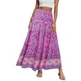 thumbnail image 2 of Junboys Women's Boho Tiered Maxi Skirt - High Waist Flowy Long Skirts for Women, Solid Color Summer Skirt for Beach & Daily,Purple Pink M, 2 of 5