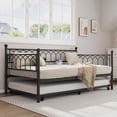 thumbnail image 3 of EastVita Twin Daybed with Trundle - Day Bed with Charging Station and LED Lights - Metal Sofa Bed Frame for Living Room Bedroom Guest Room Apartment Small Spaces - Black, 3 of 7