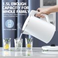 thumbnail image 3 of Electric Kettle 1.5L, 100% Stainless Steel Interior Double Wall Electric Tea Kettle, 1500W Cool Touch Water Boiler, BPA-Free with Auto Shut-Off & Boil-Dry Protection, Cordless, 120V(White), 3 of 7