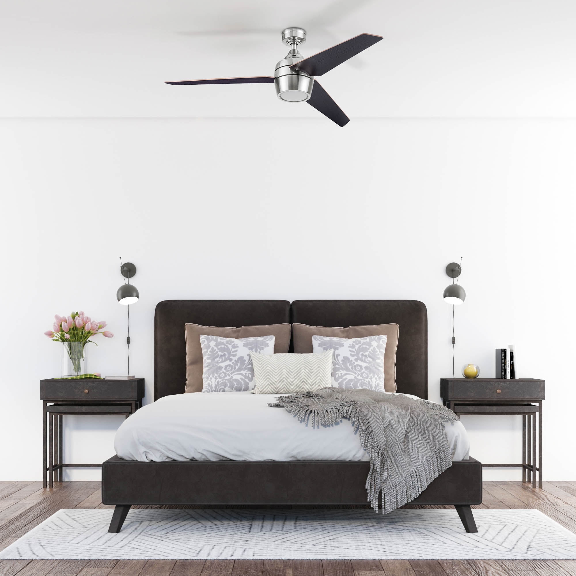 Honeywell Ceiling Fans Eamon, 52 Inch Modern Indoor LED Ceiling Fan with Light, Remote Control, Three Mounting Options, 3 Dual Finish Blades, Reversib Honeywell Eamon 52 in. Indoor Black LED Color Changing Modern