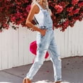 thumbnail image 6 of SAWOBUUN Women Ripped Denim Bib Overalls Casual Loose Fit Adjustable Strap Jeans Pants Jumpsuits, 6 of 7