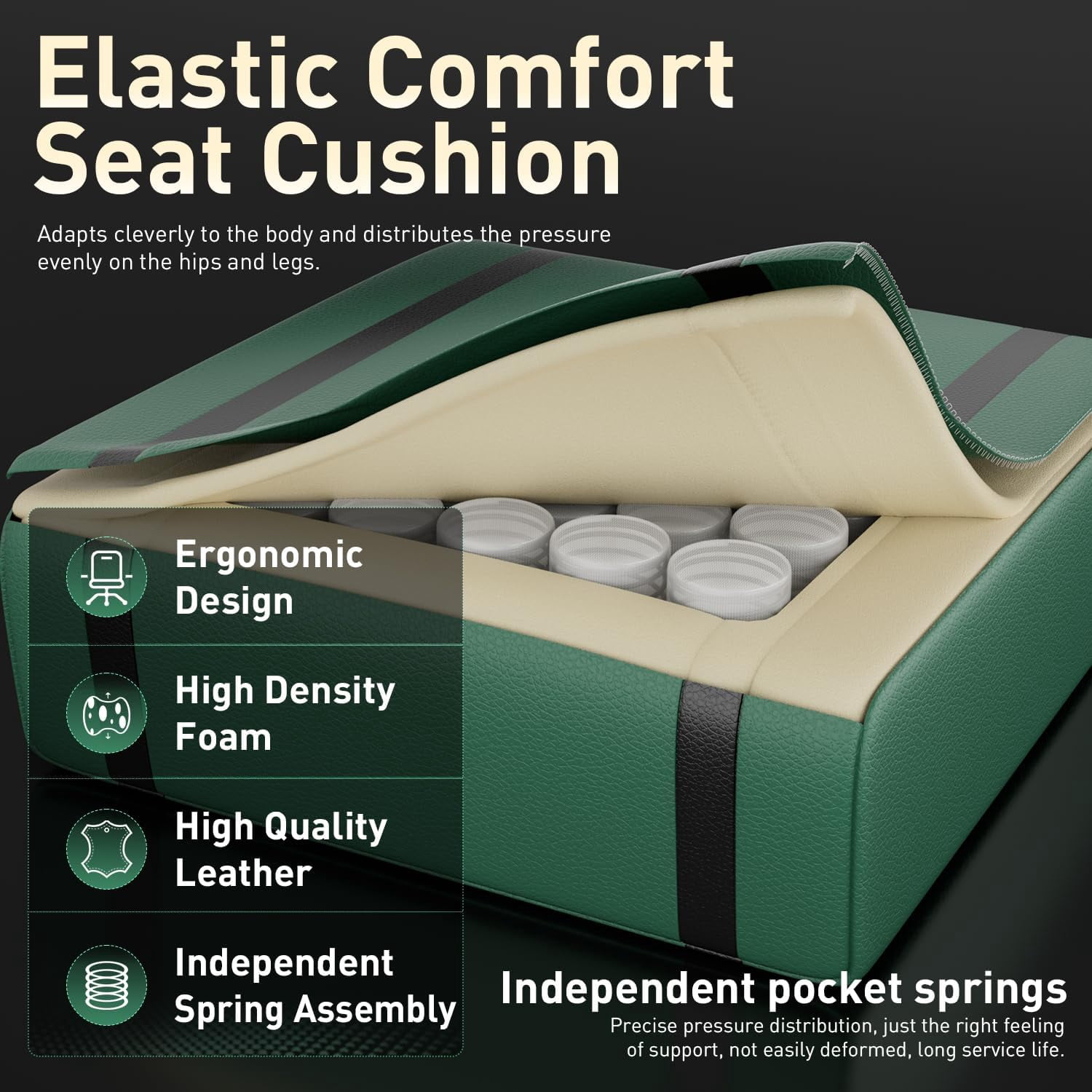 HLDIRECT Ergonomic High Back Gaming Chair with Pocket Spring Cushion, Game Chair with Footrest & Lumbar Massage, Gamer Chair, Computer Chair for Adults, Black & Green