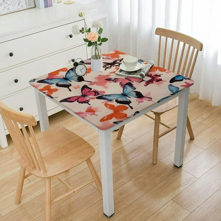 

Watercolor Colorful Butterfly Square Tablecloth Waterproof Polyester Fabric Table Cloth Stain and Resistant Washable Table Cover for Kitchen Dining Picnic Party Home
