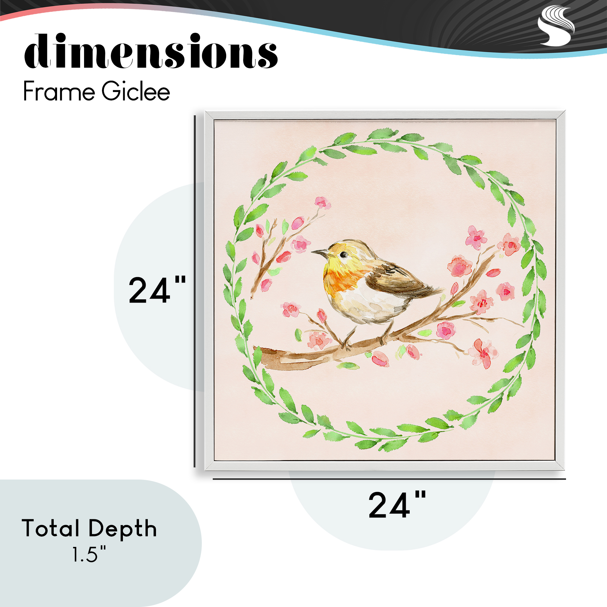 Spring Wreaths Bird White Framed Giclee Art, design by Elena Fay