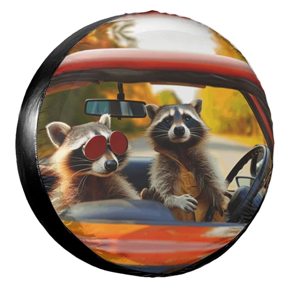 KAKALAD Raccoon Wearing Sunglasses Driving Car 03 Spare Tire Cover Universal Vehicle Accessories Buckle Car Tools 14”in