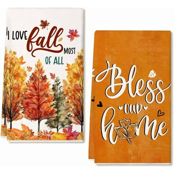 SM-XLHN Fall Kitchen Towels Set of 2,Orange Maple Tree Autumn Dish Towels 18x26 Inch Drying Dishcloth,Thanksgiving Farmhouse Home Decorations AD382