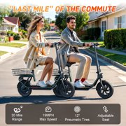 SISIGAD Electric Scooter with Seat, 650W Motor up to 19 Mph and 20 Miles Long Range, Commuter Electric Scooter for Adults, Large Basket