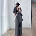 thumbnail image 3 of Traje holgado de verano de manga corta y pantalón de pierna ancha, conjunto de dos piezas con cuello de traje y manga corta y pantalón de pierna ancha, 3 of 4