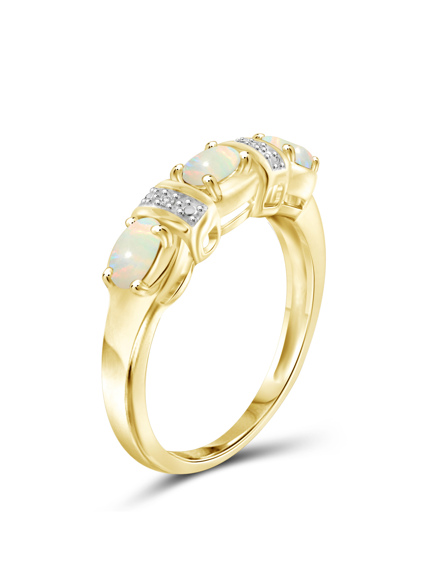 0.42 Carat T.G.W. Opal Gemstone and White Diamond Accent Ring