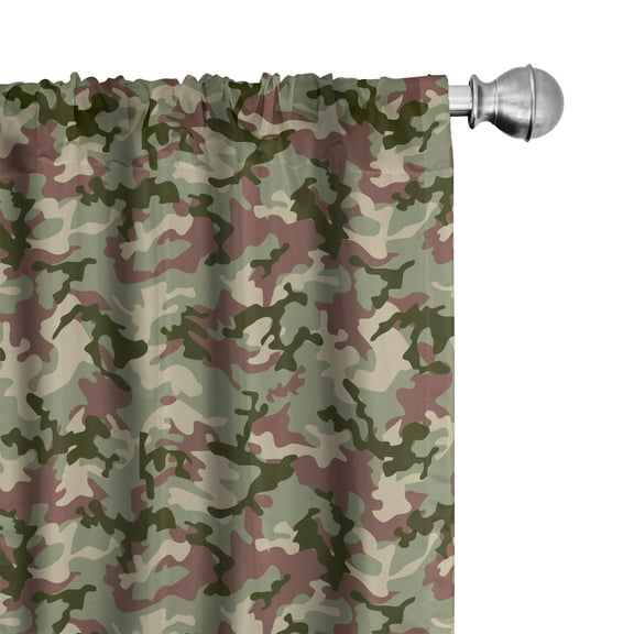 Ambesonne Camo Curtains, Pattern in Forest Colors, Pair of 28"x84", Dark Green Army Green