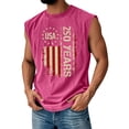 thumbnail image 2 of Men's Crew Neck Muscle Tee with "USA" Surrounded by Stars and Vertical "250 Years" Text Beside Distressed Striped Flag, Soft Cotton Blend for Daily Wear Hot Pink S, 2 of 4