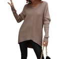 thumbnail image 3 of Sunloudy Suéter de otoño para mujer, suéter de punto de manga larga con cuello en V de color sólido con dobladillo irregular para damas, S / M / L / XL Sunloudy  moda, 3 of 7