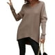 thumbnail image 3 of Sunloudy Suéter de otoño para mujer, suéter de punto de manga larga con cuello en V de color sólido con dobladillo irregular para damas, S / M / L / XL Sunloudy  moda, 3 of 7