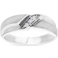 thumbnail image 1 of Mens 1/10ct White Gold Diamond Ring Contour Brushed Three Stone Wedding Band, 1 of 1