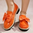 thumbnail image 2 of Orange Female Trendy Leisure Seasonal Fleece Insulated Loafers With Rounded Toe Shiny Patent Bow Element Low Profile Heel For Indoor Wear, 2 of 9