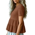 thumbnail image 5 of hotojiny Peplum Tops for Women Textured Crew Neck Flowy Clothes Short Sleeve Solid Color Loose Fit Shirt Dressy Casual Blouse, 5 of 6