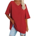 thumbnail image 2 of Fesfesfes Gym Clothes for Women's New Solid Loose Half Sleeve V-Neck Cotton Waist Short Sleeve V-Neck Tops Shirts for Women 6(M), 2 of 7