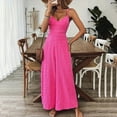 thumbnail image 2 of ZEHJUHAN Women's Solid Color V-Neck Wide Leg Jumpsuit with Adjustable Straps Back Tie Backless Design Summer Vacation Wear Rose Red，S, 2 of 7