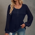 thumbnail image 2 of Blusa de manga larga con cuello en V de color sólido con costura de encaje informal para mujer Pompotops  qwe24516, 2 of 8