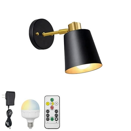 

FSLiving Color Changing RGB Mode Wall Sconces Remote Control Lamps Rechargeable Battery Run Dimmable Black Metal Adjustable Angle Light Fixture for Dorm Store Loft Corrider Bulb Included - 1 Lamp