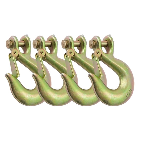 (4 Pack) G70 3/8" Clevis Slip Hook with Latch - 6,600 LBS WLL Heavy Duty Grade 70 Safety Chain Hook for Trailer Truck Transport