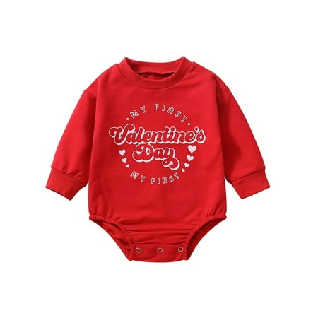 

Arvbitana Baby Girls Valentine s Day Romper Letter Heart Print O Neck Long Sleeve Bodysuit Spring Fall Casual Loose Jumpsuit Tops for Kids 0-24M