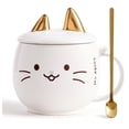 thumbnail image 1 of Taza De Cerámica Kawaii De Gatito Lucky Cat Con Holder Tapa Y Cuchara 400ml Blanco, 1 of 4
