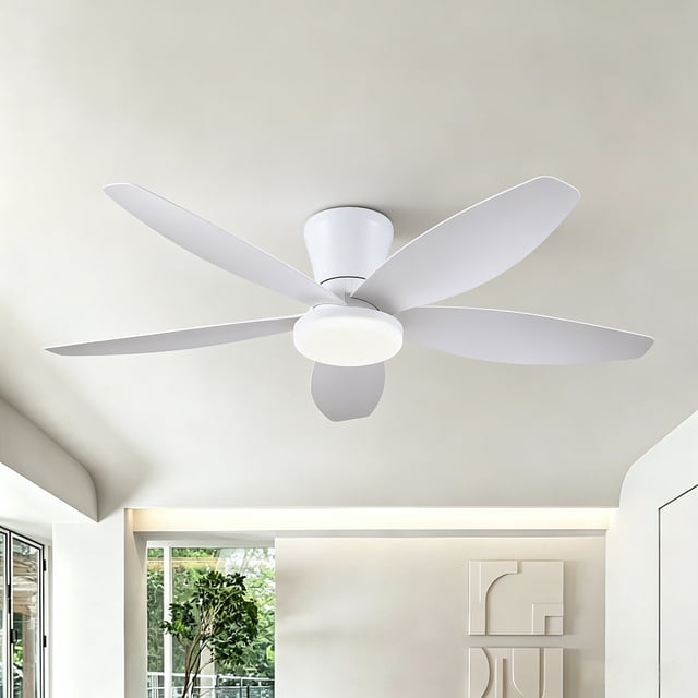 PHORUS 42" Low Profile Ceiling Fan with Light, Quiet DC Motor, Remote & App Control, 6-Speed Reversible Fan for Bedroom, Living Room and Covered Spaces,White