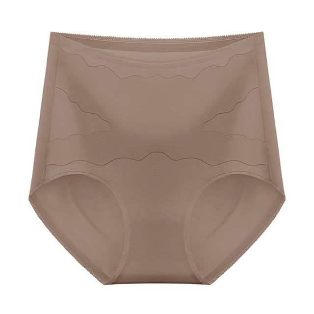 Gibobby Pantaletas de encaje cintura alta Ropa interior de mujer cómoda de cintura alta de seda de hielo sin rastro cintura delgada que forma la ropa interior de mujer(Café,XL)
