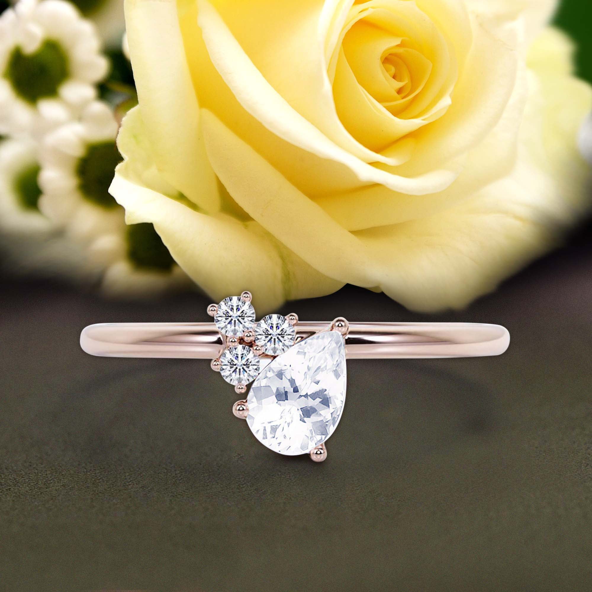 Bague de Fiancailles Classique Diamant Moissanite Taille Poire 1 15 Carat sur Commande Bague de Mariage en Argent Sterling 925 avec Placage d Or Rose