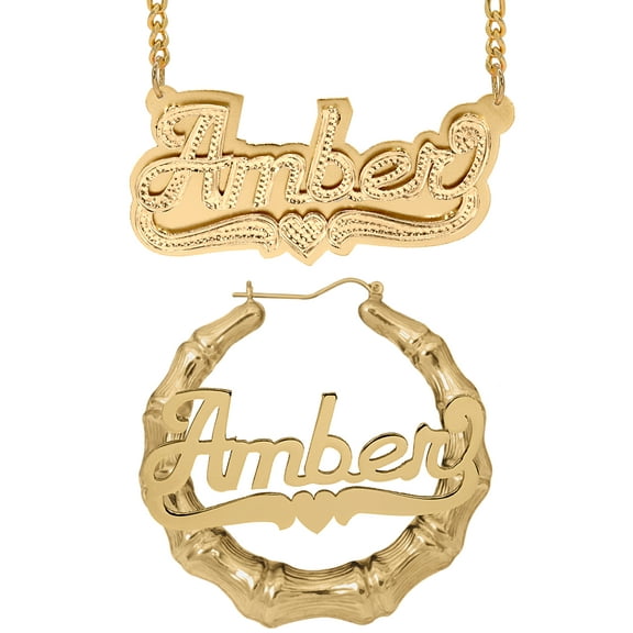 Personalized Set of Necklace and Bamboo Earrings