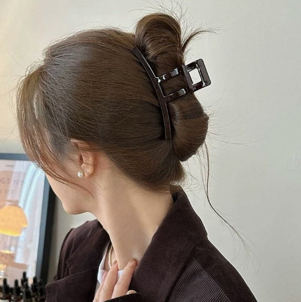 Large Chocolate Shark Clips - Strong Grip for Thick Hair, Elegant Design for Daily Wear
