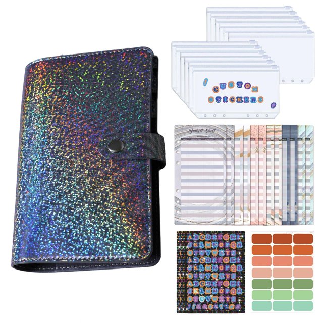 Carpeta para cuaderno A6 multifuncional, organizador de cupones con 12 Uds. de bolsillos con cremallera, bolsillos para carpetas, etiquetas adhesivas Negro mayimx cuaderno de facturas
