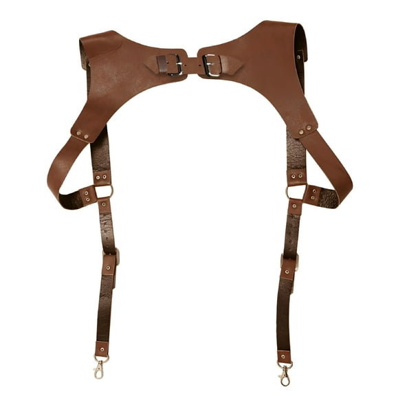 TELOLY Brown Vintage Leather Suspenders Braces Shoulder Strap Belt Harness For Men