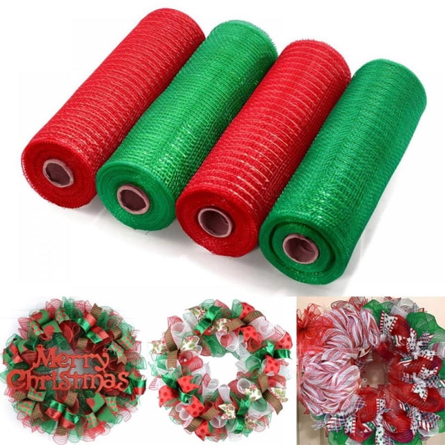 4 Rolls Easter Metallic Mesh Ribbon, Deco Poly Mesh 10 inch x 30 feet(10Yard) Each Roll,Easter Ribbon for Wreath Swags