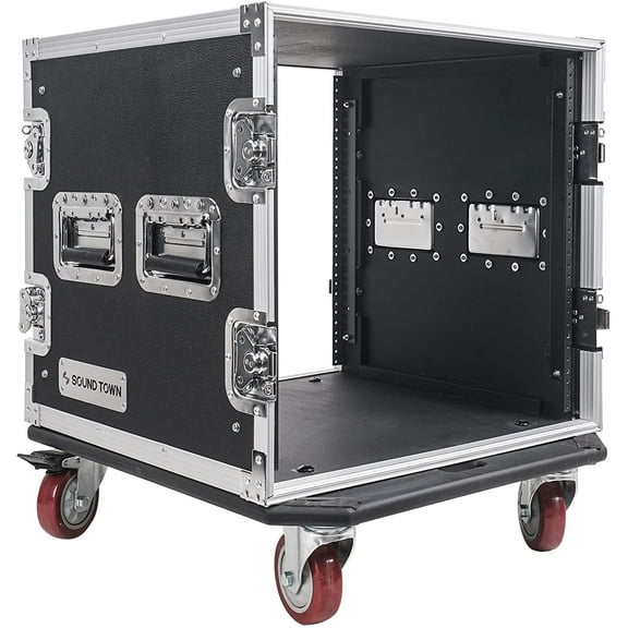 Sound Town 10U PA/DJ Rack/Road Case, 10-Space, with 21” Rackable Depth, Casters, Plywood, Metal Ball Corners - Pro Tour Grade (STRC-10UW)