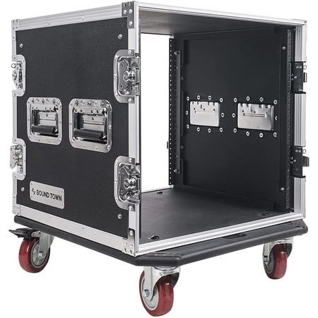Sound Town 10U PA/DJ Rack/Road Case, 10-Space, with 21” Rackable Depth, Casters, Plywood, Metal Ball Corners - Pro Tour Grade (STRC-10UW)
