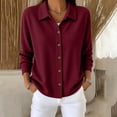 thumbnail image 2 of QIYAGBSA Long Sleeve Shirts for Women Button Down Soft Corduroy Collared Solid Color Casual Fall Winter Layering Tops (Wine, S), 2 of 5