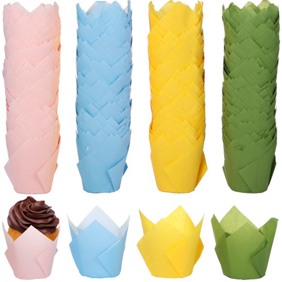 600 Pcs Tulip Cupcake Liners, Mini Baking Cups, Non-Stick Muffin Cups, Grease Resistant Paper Liners, Cupcake Wrappers with Assorted Colors for Wedding, Party