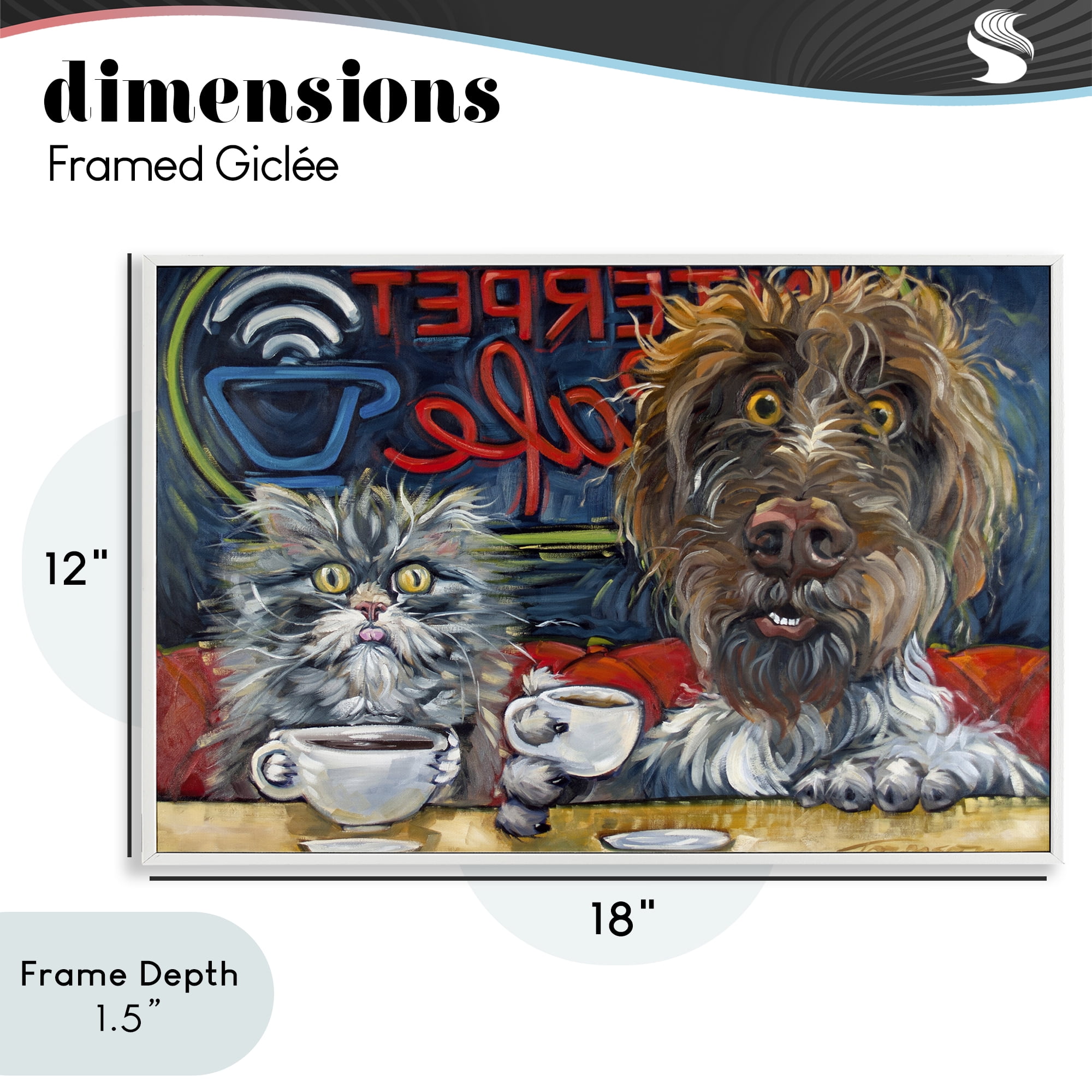 Stupell Industries Pets Wired At The Cafe White Framed Giclee Art, design by CR Townsend