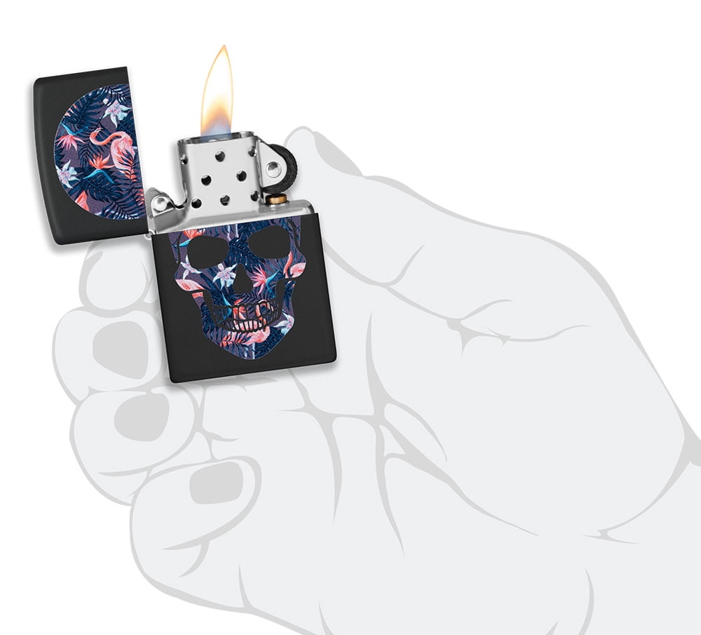 Zippo Flamingo Skull Design Black Matte Pocket Lighter