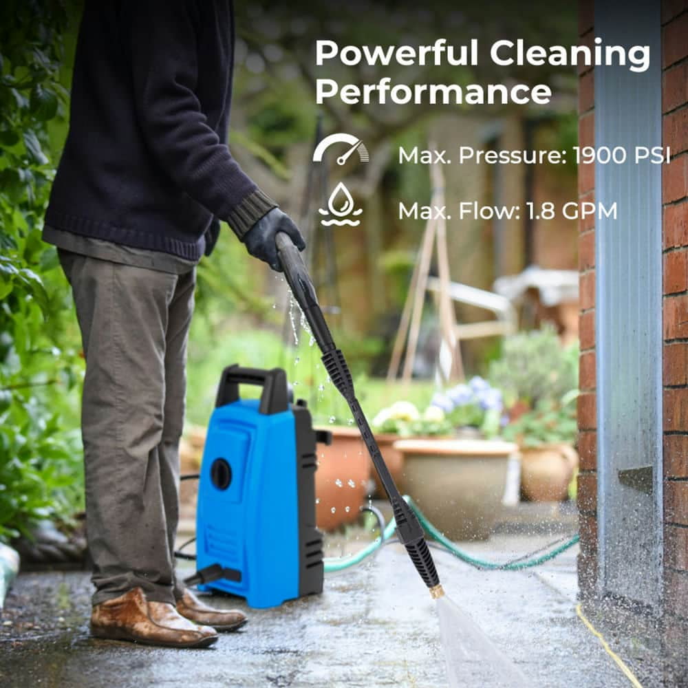 Spaco 1900 PSI 1.8 GPM Electric Pressure Washer, Versatile Washer with 4 Quick Connect Nozzles, Blue