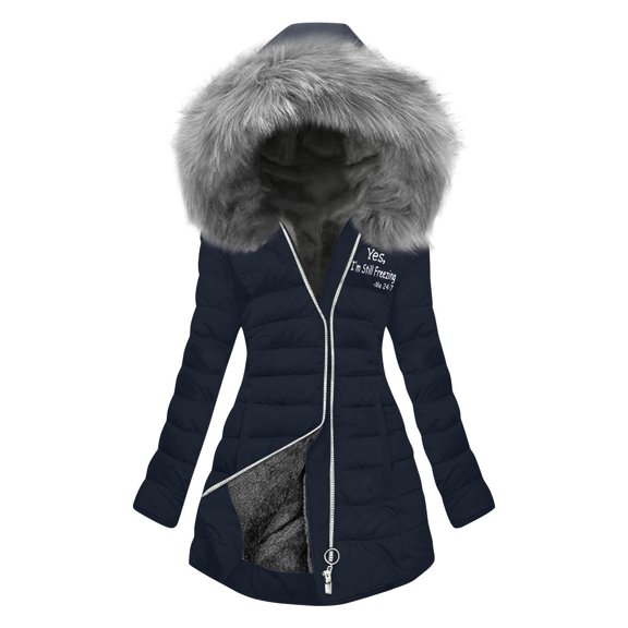 Wensltd Hooded Cotton Padded Coat for Women Fleece Lined Long Sleeve Warm Jacket Zip Up