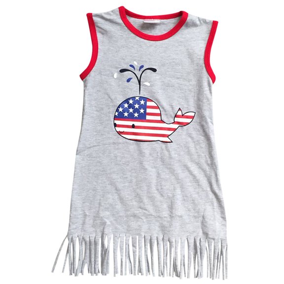 Toddler Girls Lovely Sleeveless Whale Patriotic Tassel Birthday Party Girl Dress Grey 2T XS (P501349P)