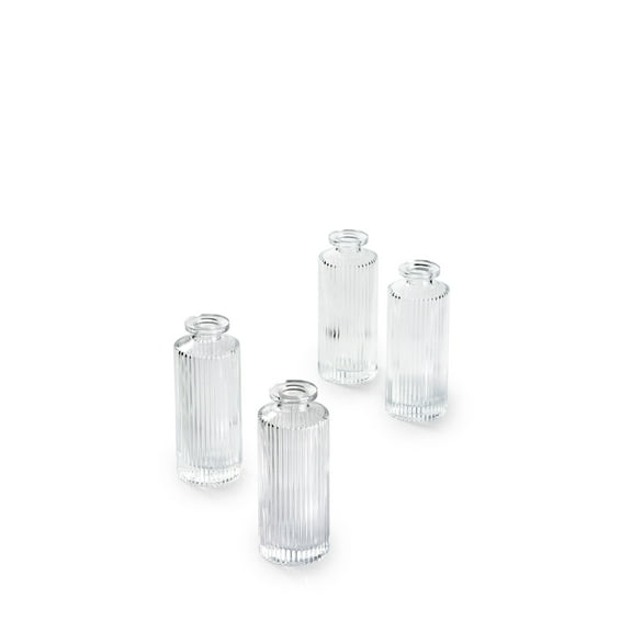 Serene Spaces Living Set of 4 Clear Pleated Bud Vase, Vases for Centerpieces for Home Decor, Events, Weddings, Parties, Living Room