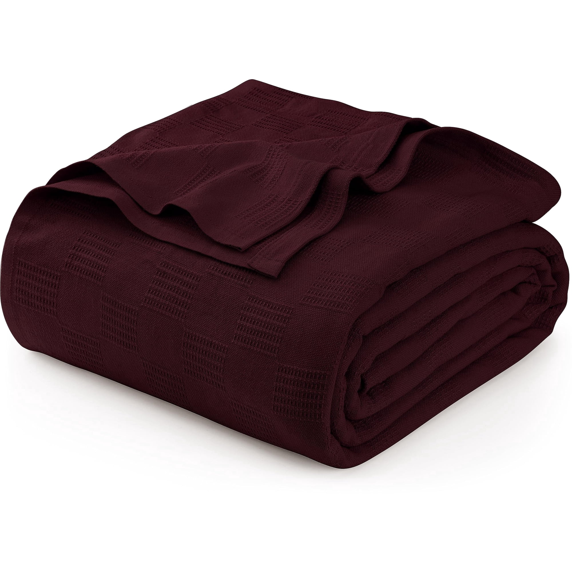 Utopia Bedding 100% Cotton Thermal Blanket Burgundy Queen Size Soft, Lightweight, Breathable, Cozy Spring and Summer Blankets for Bed, Home Room Decor Gifts for Women and Men (90x90 Inches)