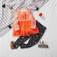 thumbnail image 2 of Toddler Pumpkin Skeleton Bat Ghost Girls Outfits Cute Pumpkin Striped Print Tutu Dress Set Kids Fabric Clothing Orange Size 4-5T, 2 of 6