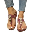 thumbnail image 4 of Caywon Women Flip Flops Thong Sandals, Metal Disc Flat Slide, Open Toe Slip On Summer, Comfortable Ladies Shoes Sandalias Mujer, 4 of 9