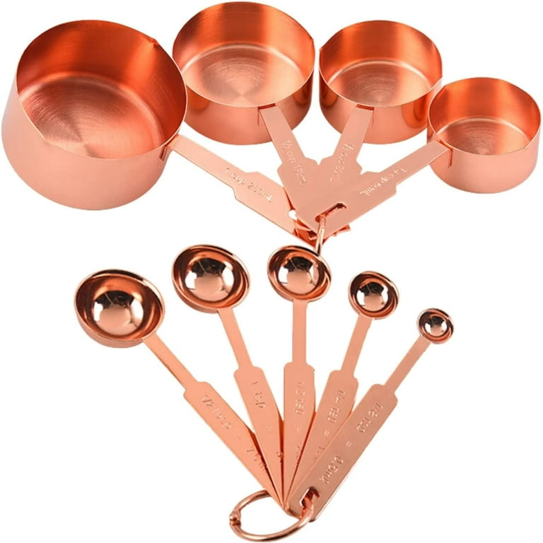 9 Pieces Stainless Steel Measuring Cups and Spoons Measurements, Pouring  Spouts & Mirror Polished for Baking and Cooking Include Magnetic Measurement  Conversion Chart（Rose Gold）, 